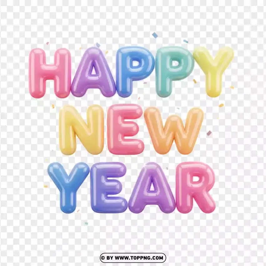 Playful Bubble Happy New Year Text Design PNG Transparent Background