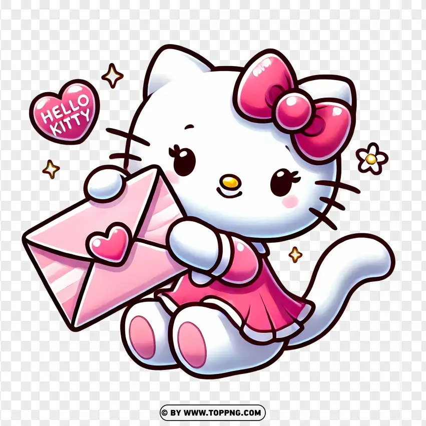 Hello Kitty Sending Love With Valentine Envelope PNG Transparent Background