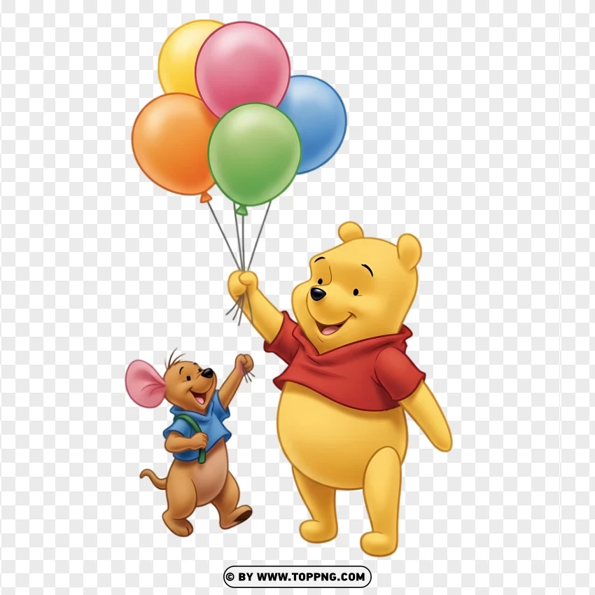 Playful Pooh And Roo Holding Balloons PNG Transparent Background