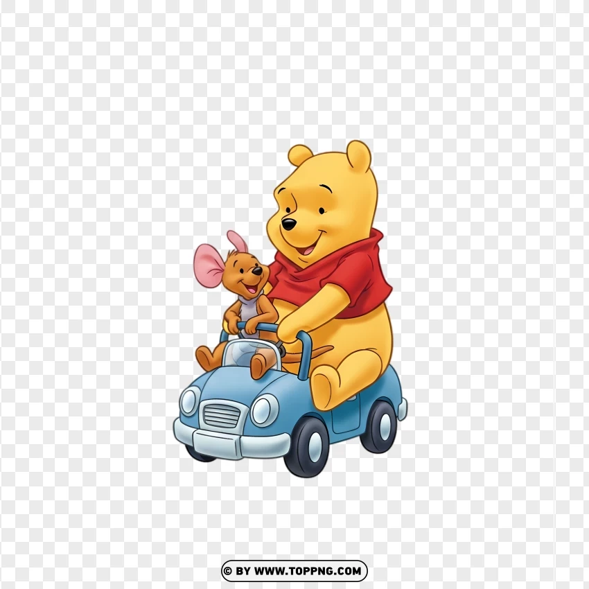 Playful Pooh And Roo Riding Toy Car PNG Transparent Background