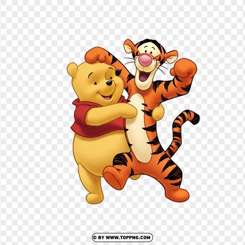 Playful Pooh And Tigger Dancing Happily PNG Transparent Background