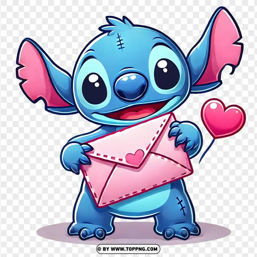 Stitch Presenting A Heart-sealed Love Letter PNG Transparent Background