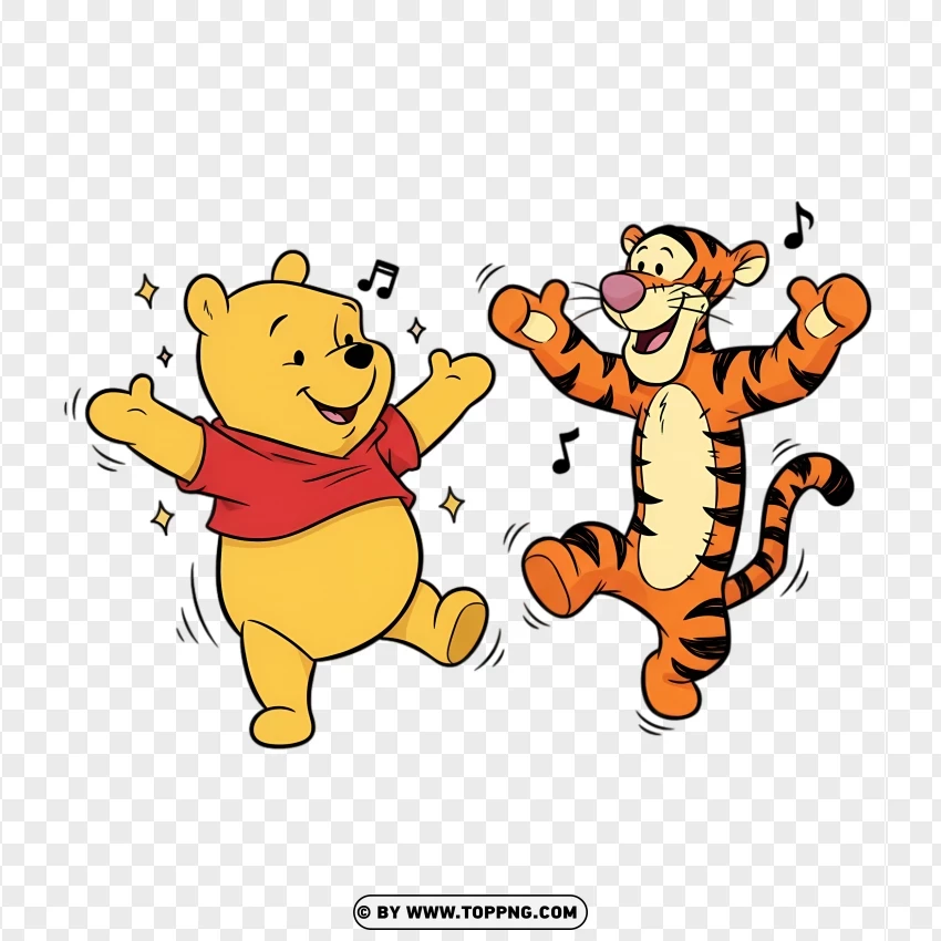 Playful Winnie The Pooh Bear Dancing With Tigger PNG Transparent Background