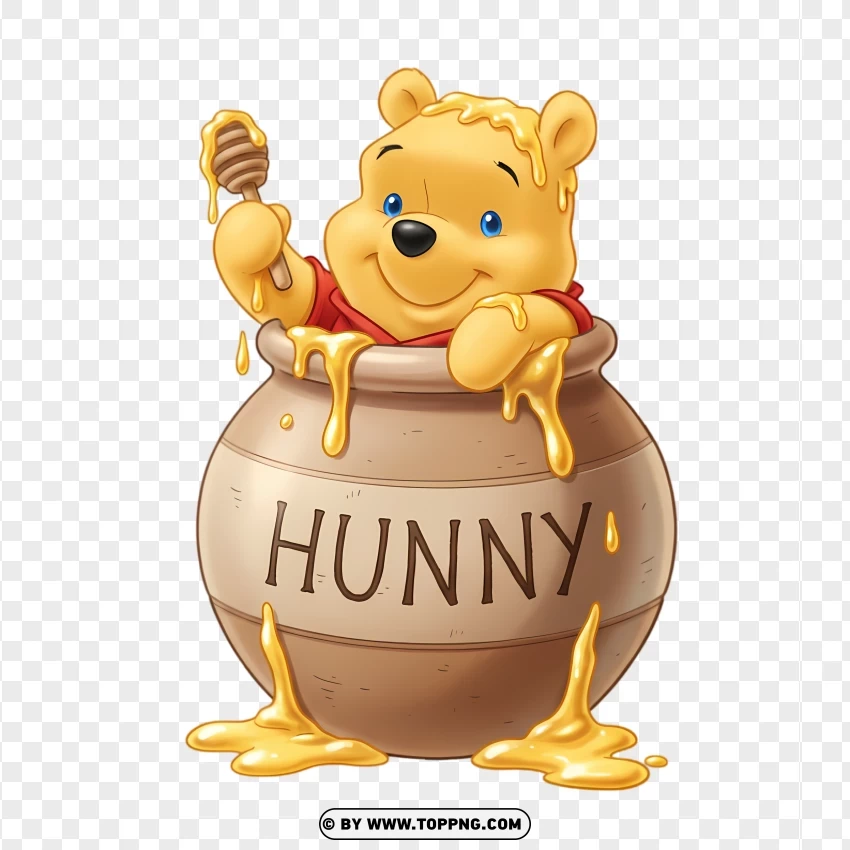 Playful Winnie The Pooh Peeking Out Of Honey Pot PNG Transparent Background