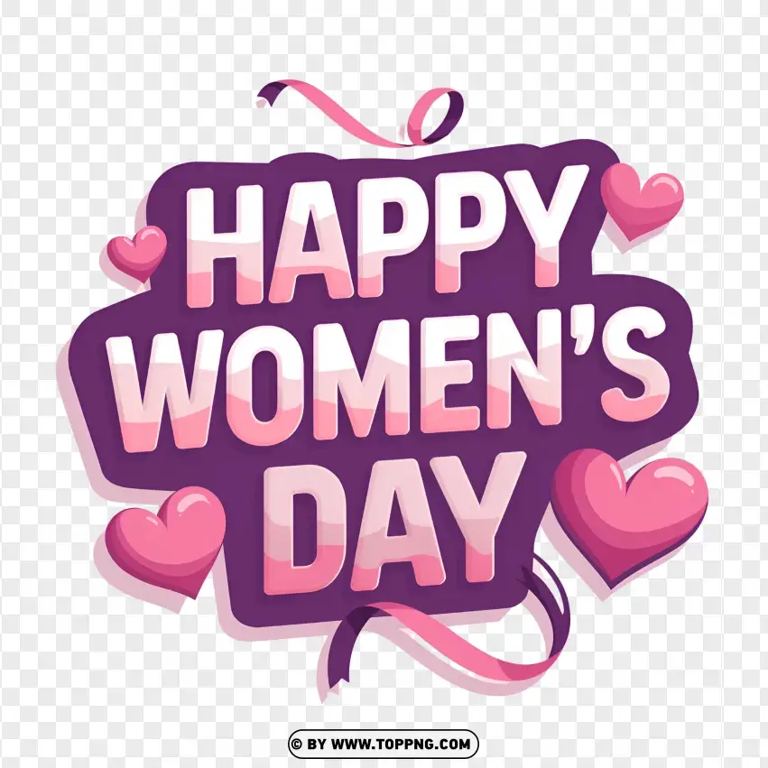 Bold Happy Womens Day Typography With Pink Hearts PNG Transparent Background