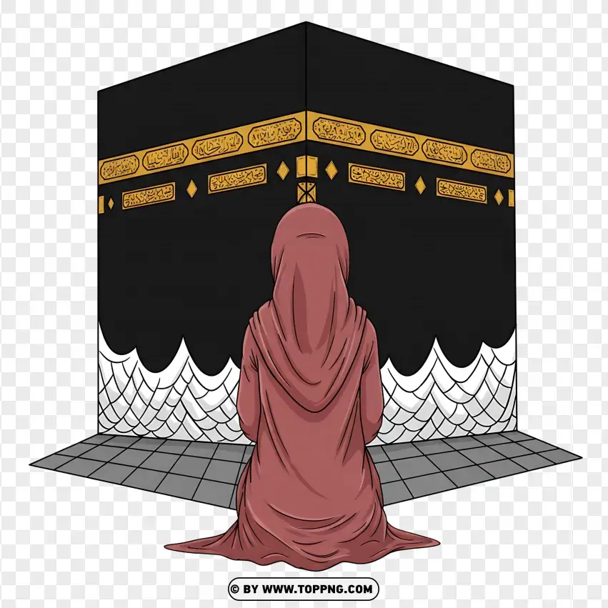 Muslim Woman Praying Towards Kaaba PNG Transparent Background