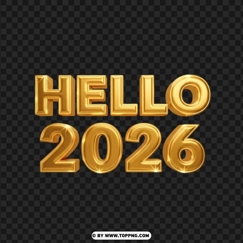 Hello 2026 Gold Calligraphy With Confetti PNG Transparent Background
