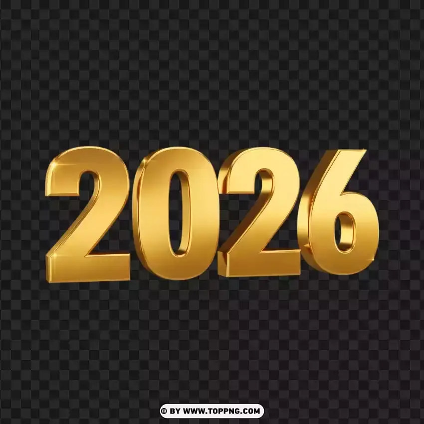 Premium Gold 2026 Number Typography PNG Transparent Background