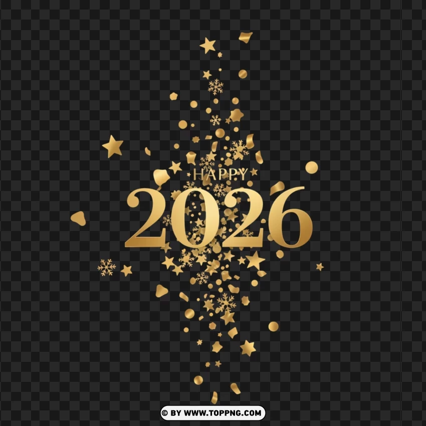 Premium Gold Confetti 2026 Holiday Greeting PNG Transparent Background