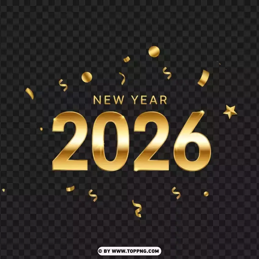 Premium Gold Confetti New Year 2026 PNG Transparent Background