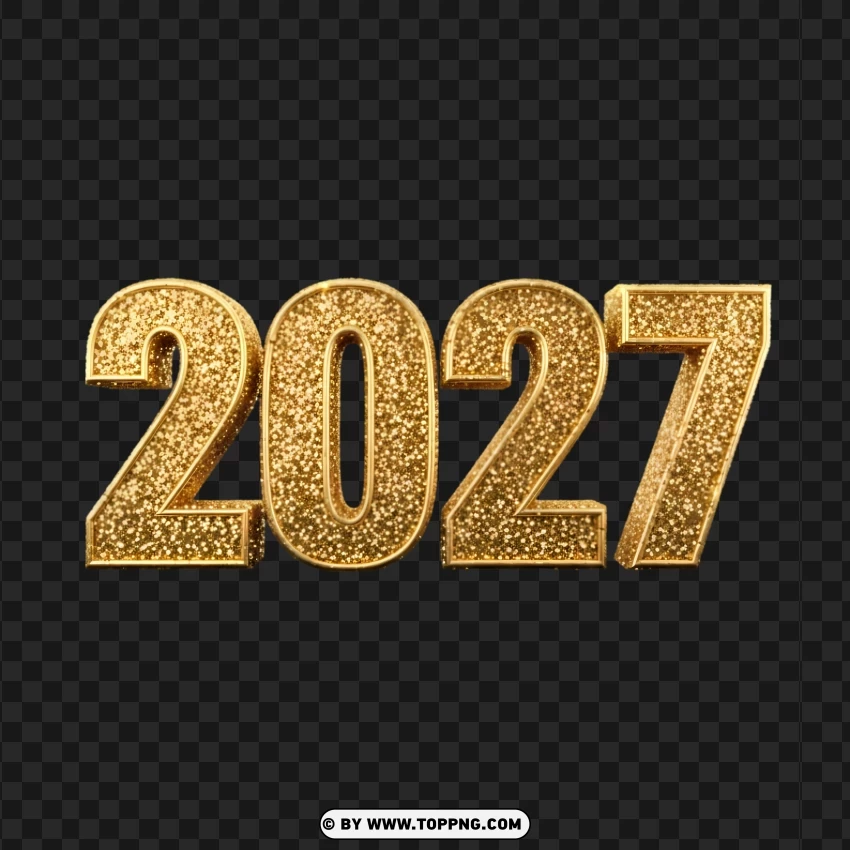 Premium Gold Glitter 3d 2027 Year Design PNG Transparent Background