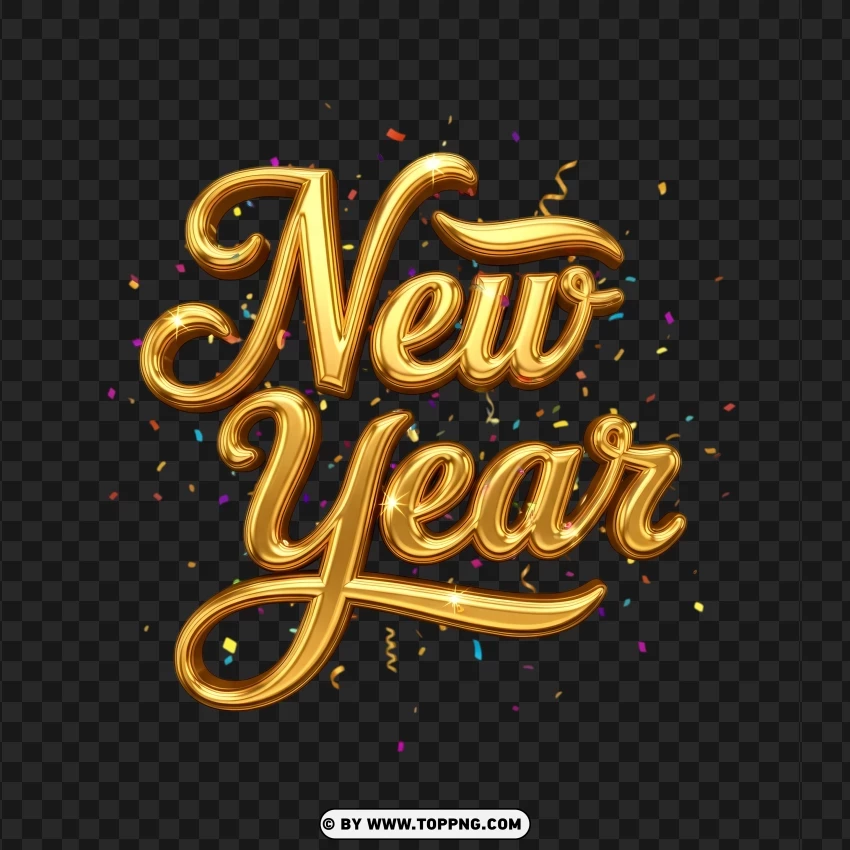 3d New Year Gold Typography With Celebration Elements PNG Transparent Background
