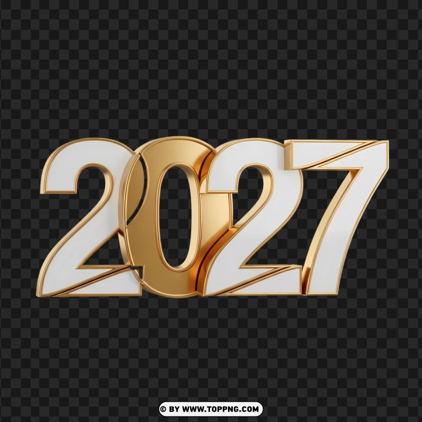 Premium White Gold 2027 Typography PNG Transparent Background