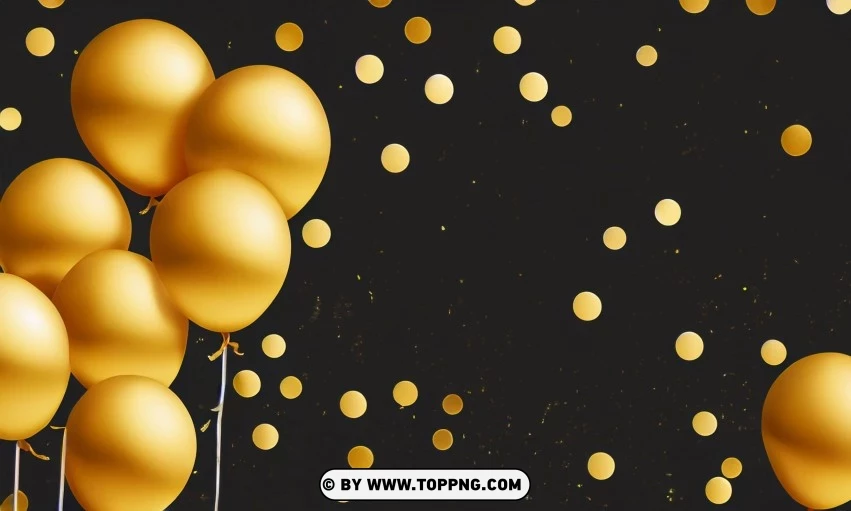 Festive golden balloons, Confetti celebration backdrop, Blurred bokeh party background, Golden inflatable balloons decor, Festive event ambiance, Confetti-filled background, Luxury party scene