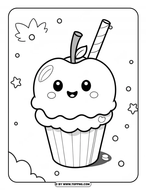 kawaii dibujos,Kawaii Dessert Coloring page ,kawaii Cupcake,Apple Cupcake,Apple Sweet, Apple Cupcake coloring page, Apple Cupcake cartoon