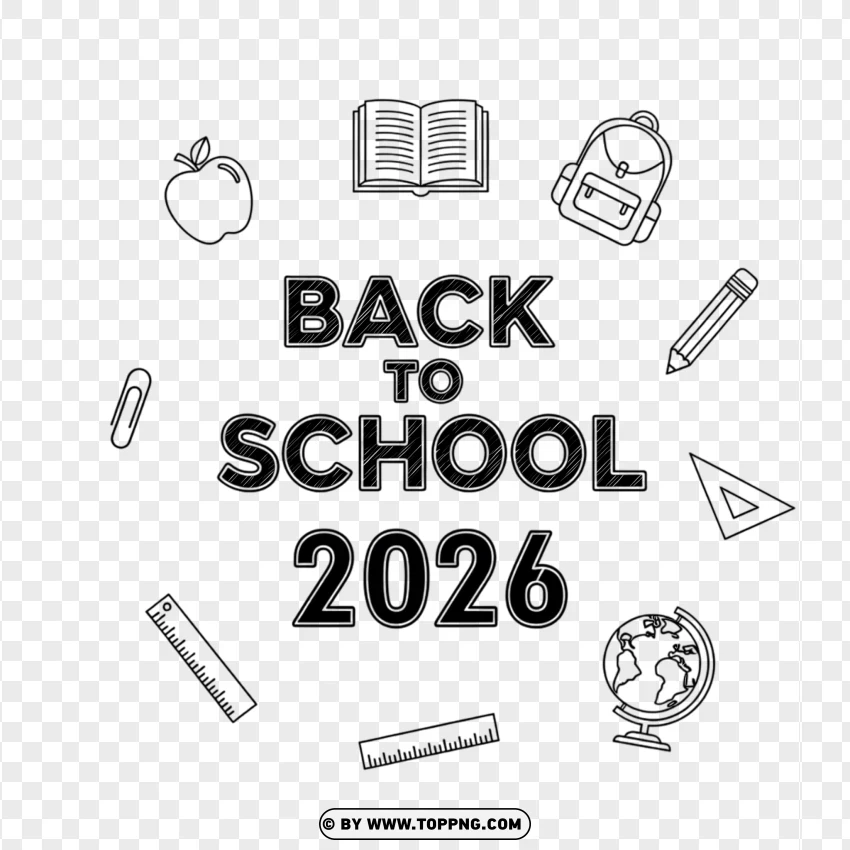 Professional Flat Vector Back To School 2026 Typography PNG Transparent Background