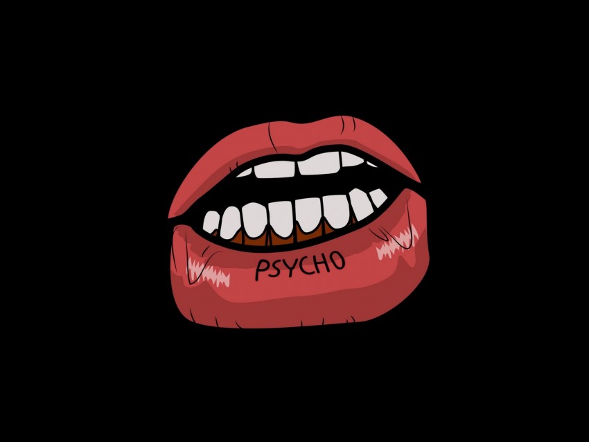 psycho, lips, art, inscription, graphic