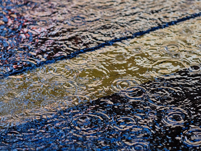 puddle, raindrops, ripples, waves, water, surface