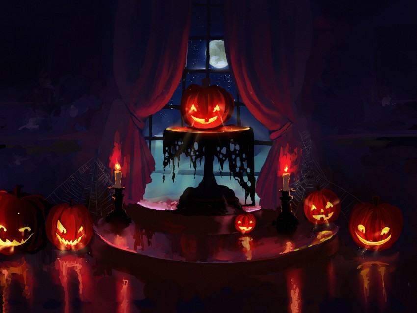 pumpkin, halloween, art, candles, night