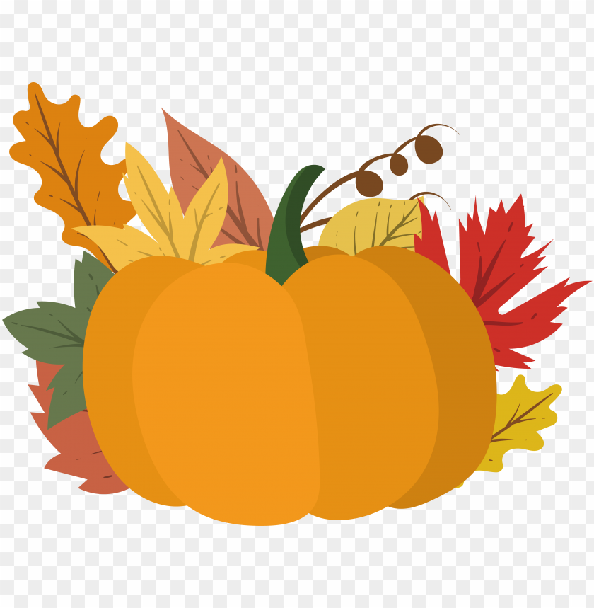 free PNG pumpkin with autumn fall leaves vector clipart PNG image with transparent background PNG images transparent