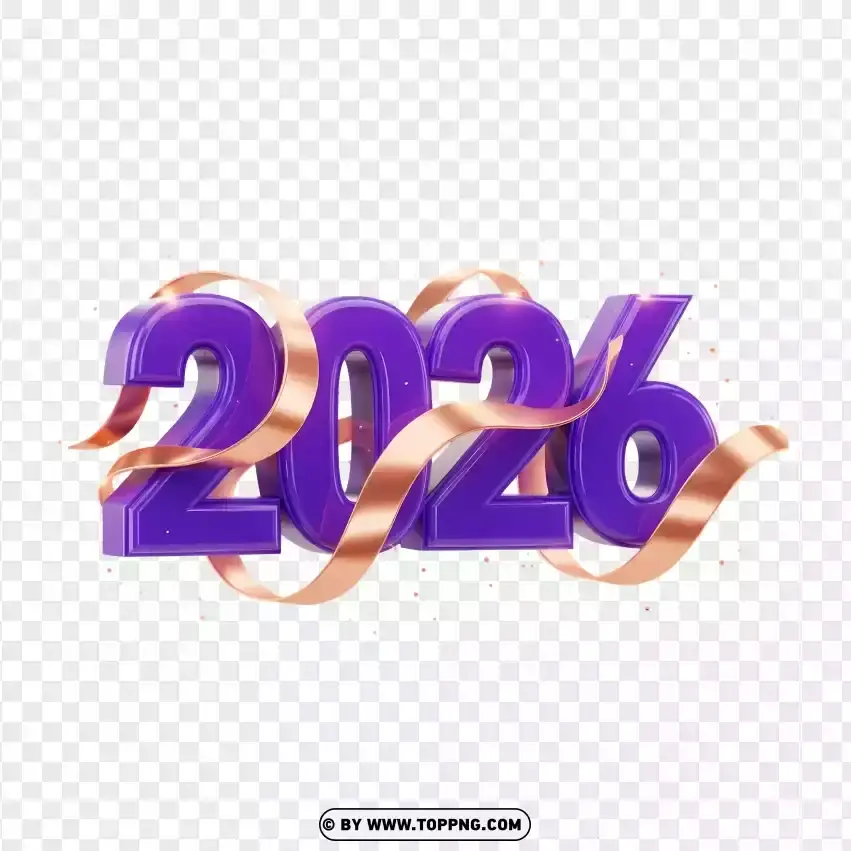 Purple 3d 2026 With Rose-gold Ribbon Luxury Greeting PNG Transparent Background