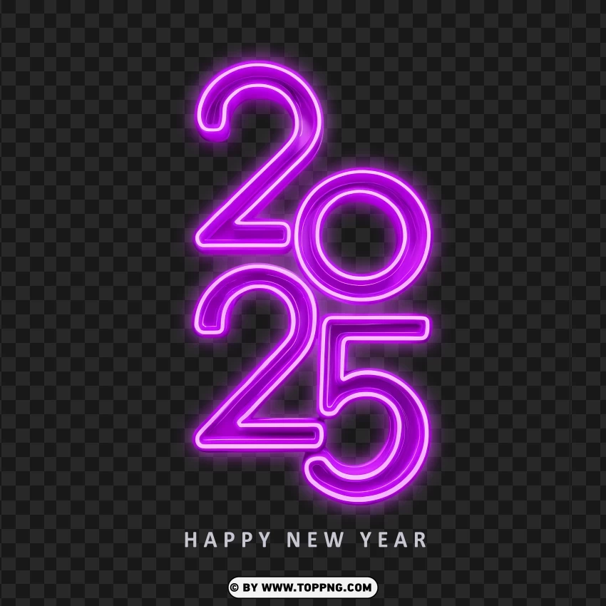 Vertical Neon Purple Letters For Happy New Year 2025 PNG Transparent Background