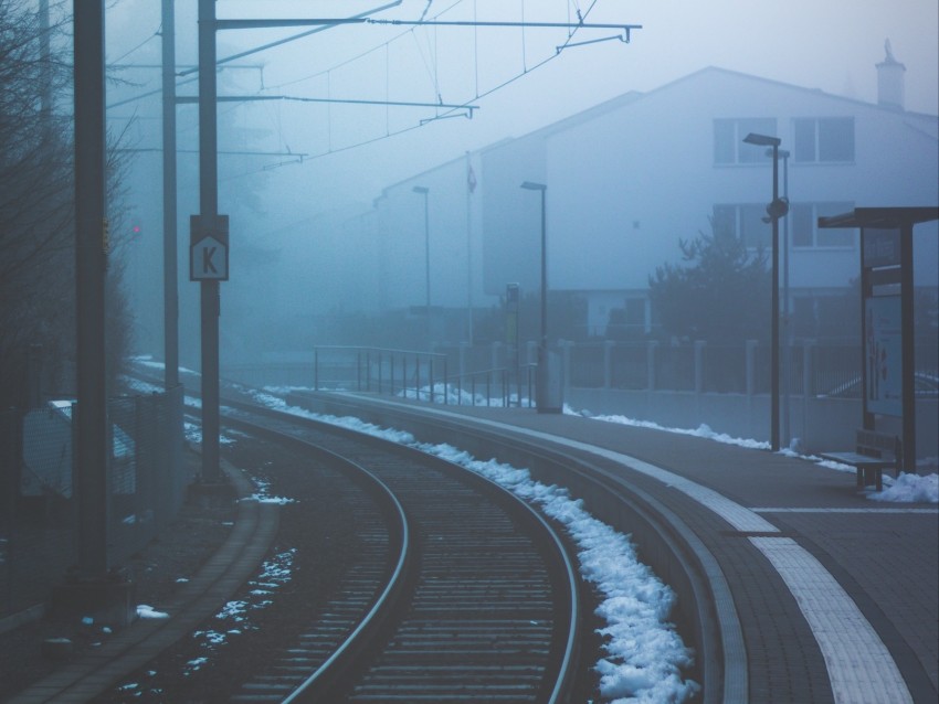 railway, fog, turn, station