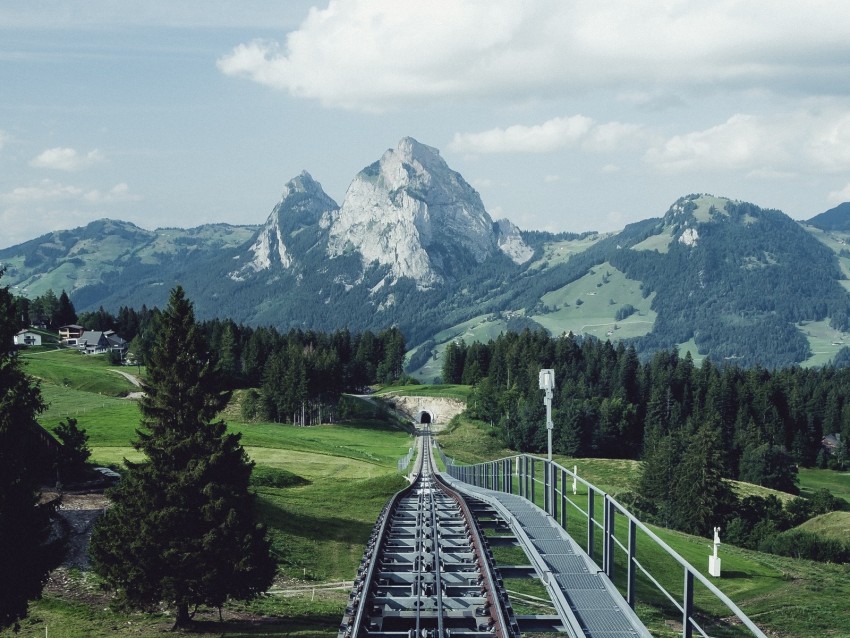 railway, rails, mountains, nature, landscape
