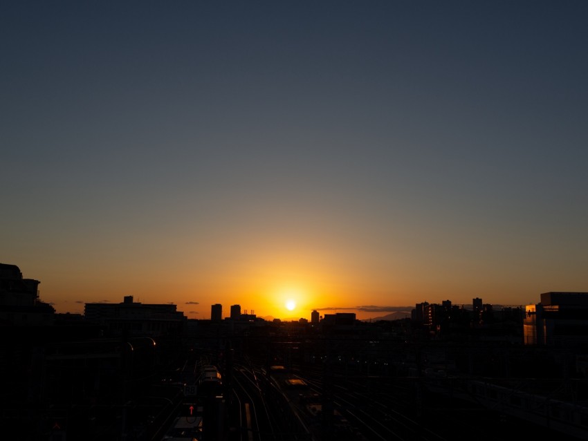 railway, station, sunset, horizon, night, tokyo, japan
