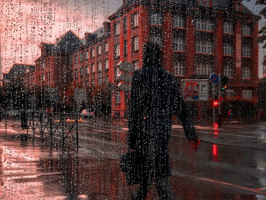 rain, silhouette, city, drops, wet