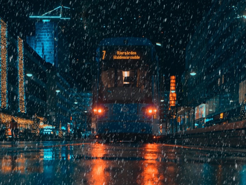 rain, transport, city, evening, night