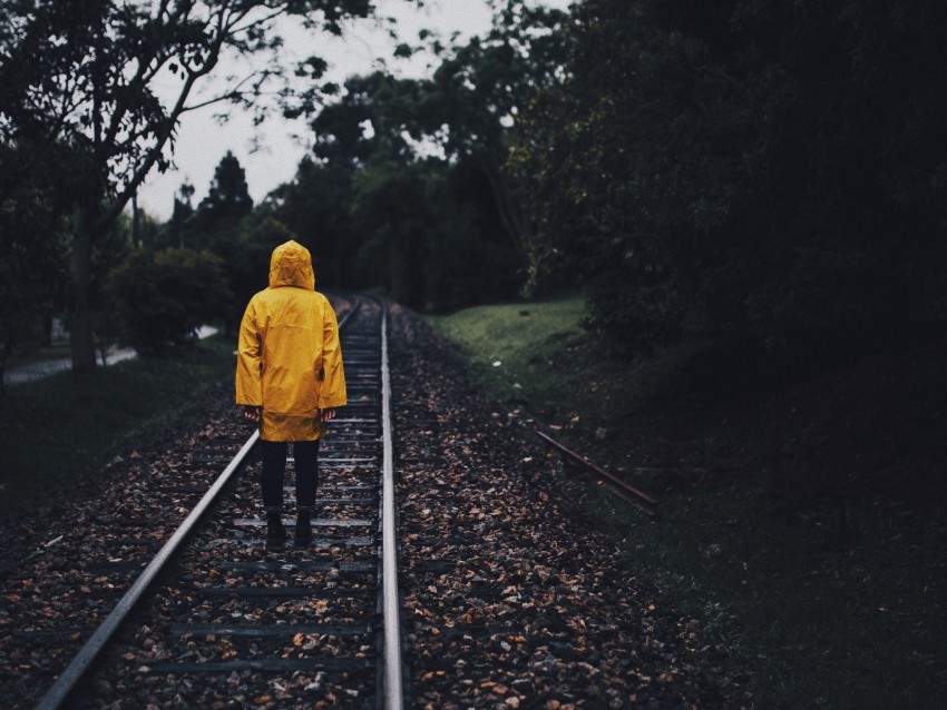 Raincoat Man Railway Lonely Autumn Yellow Png - Free PNG Images