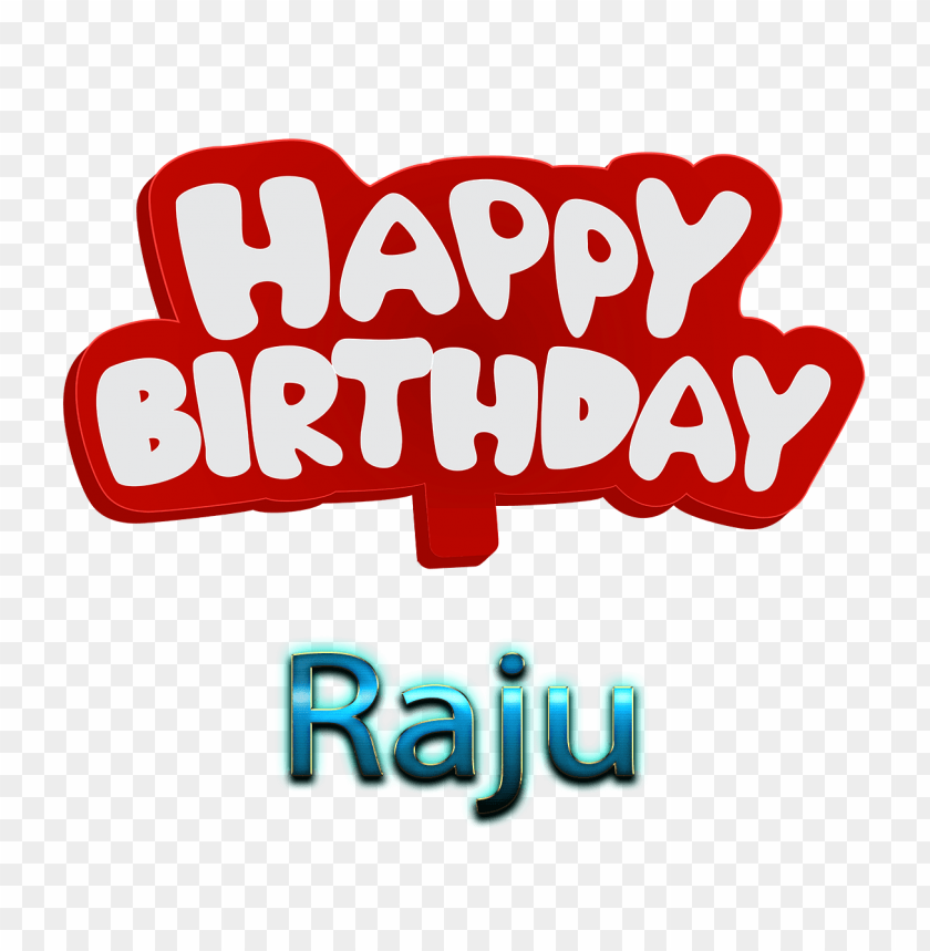 Happy Birthday text with the name Raju on a transparent background