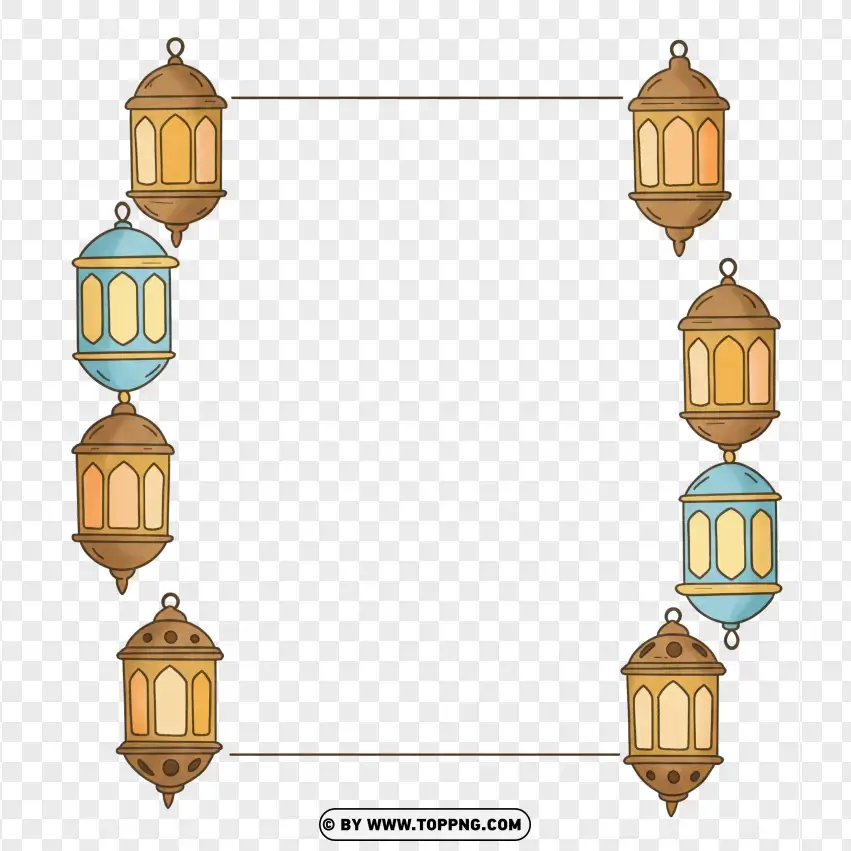 Traditional Ramadan Lanterns Hanging Frame PNG Transparent Background