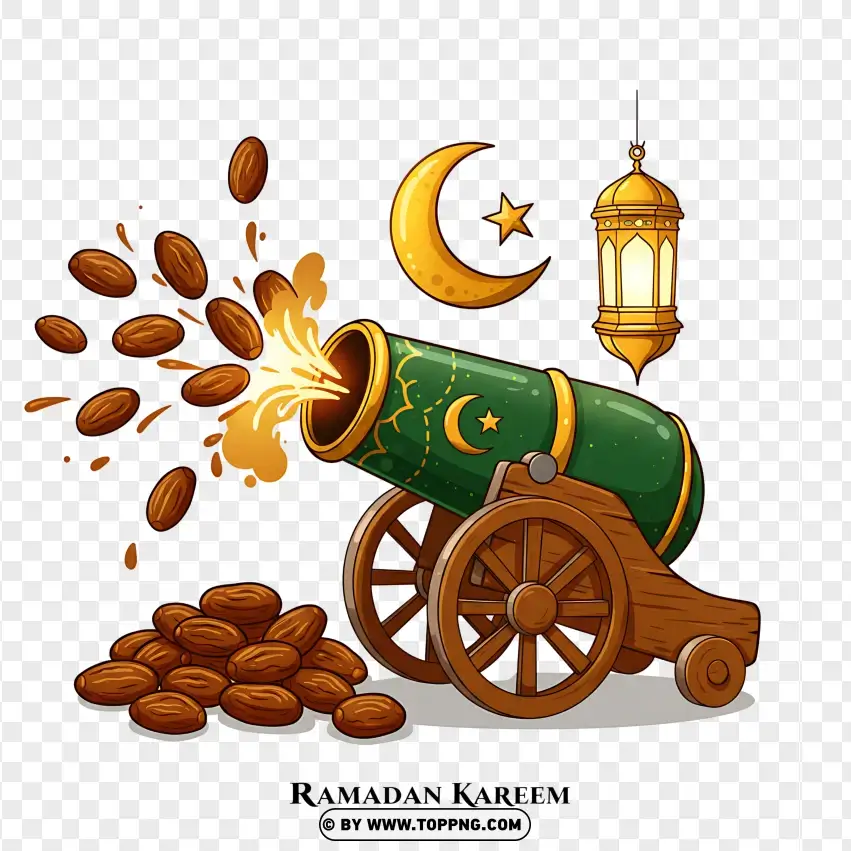 Ramadan Kareem Cannon With Decorations PNG Transparent Background