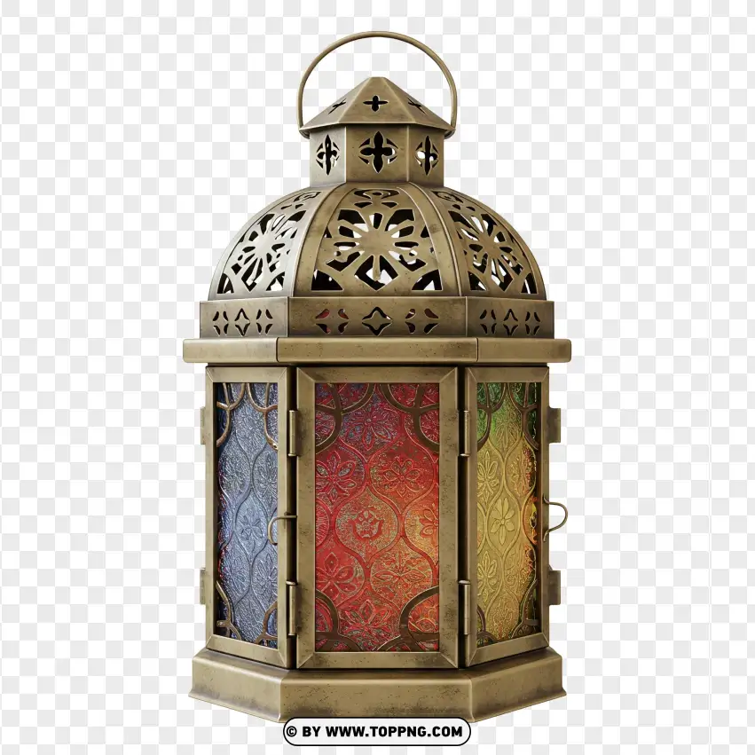 Vintage Ramadan Lantern With Colored Glass PNG Transparent Background