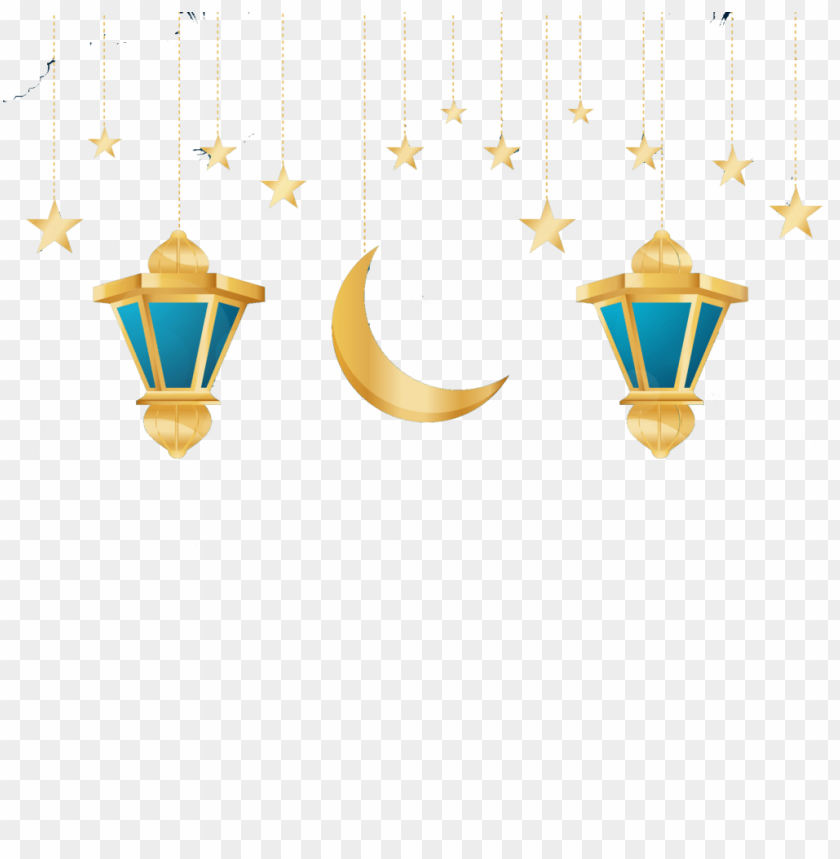 Gold lanterns and crescent moon with stars for festive occasions PNG