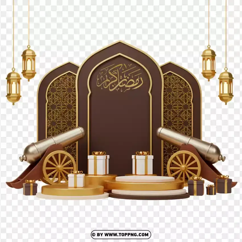 Ramadan Kareem With Arabic Lanterns And Candles PNG Transparent Background