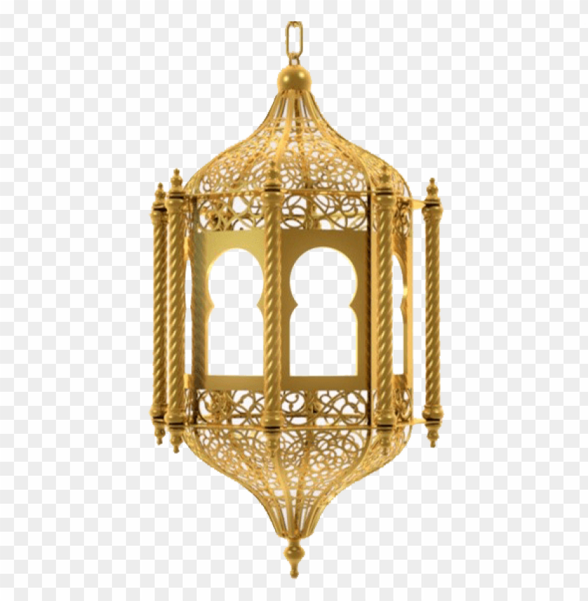 Intricate golden lantern with ornate design and arched windows PNG