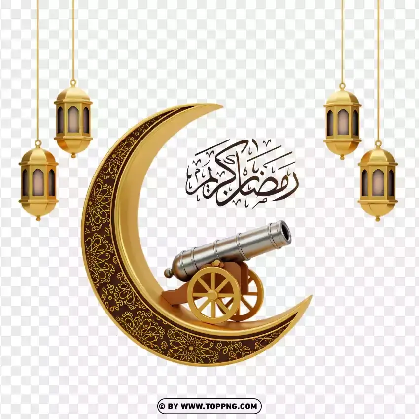 Ramadan Moon With Hanging Lanterns PNG Transparent Background