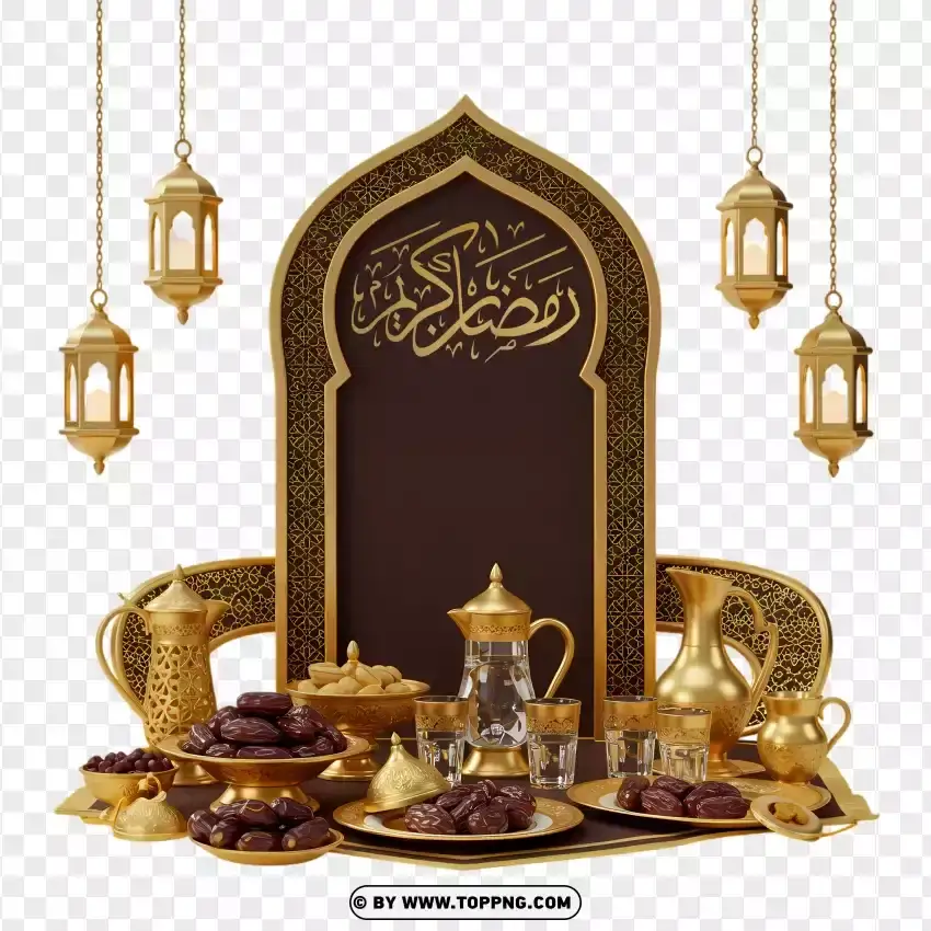 Ramadan Stickers With Golden Iftar Table PNG Transparent Background