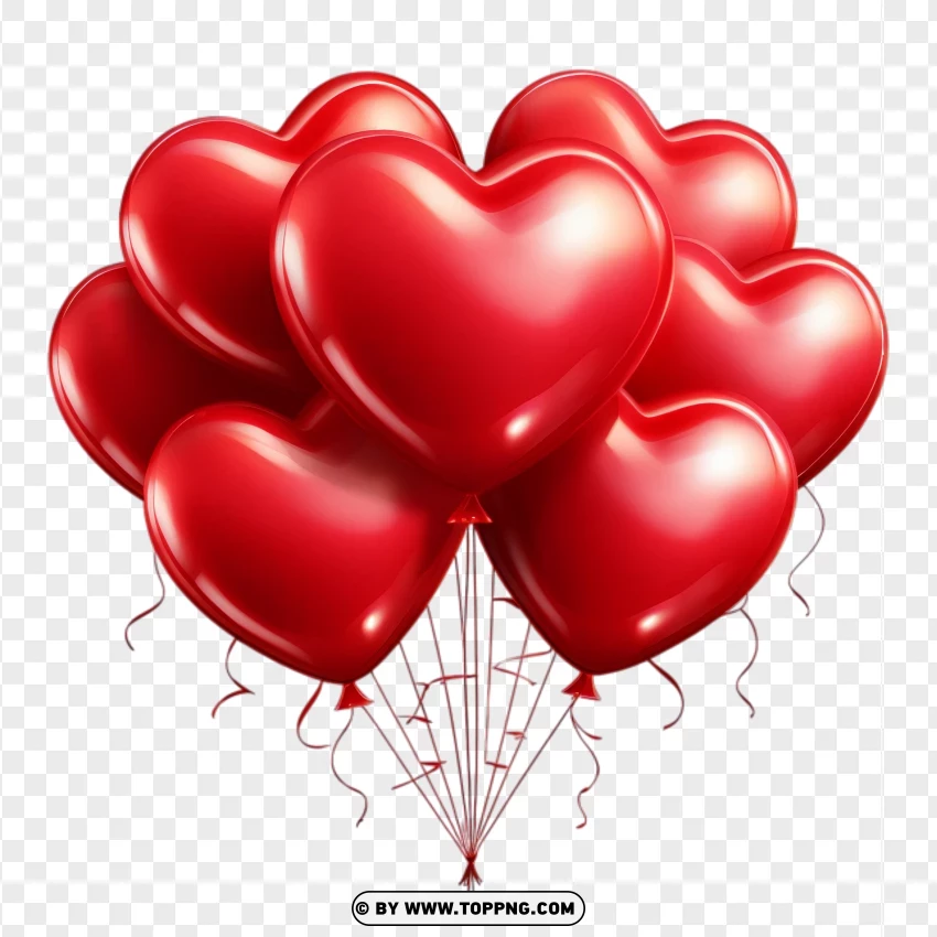 Realistic Red Balloons Hearts Valentine Love PNG Transparent Background