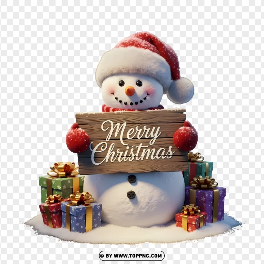 Realistic Snowman With Engraved Holiday Sign PNG Transparent Background