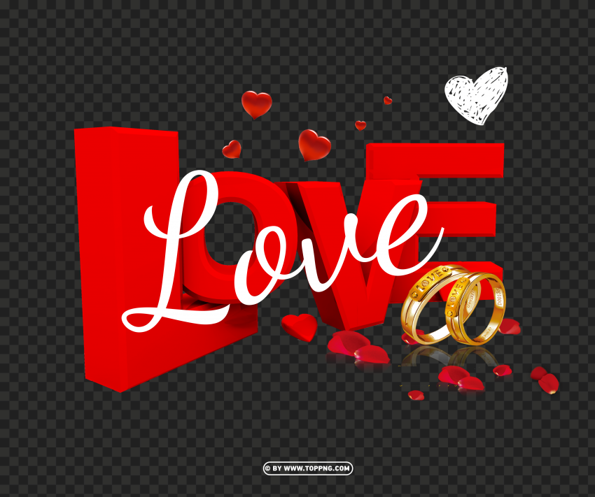 Red 3D Love Word With Hearts Valentine's Day PNG,  love anniversary,happy valentine,love sign,valentine couple,abstract heart,heart banner