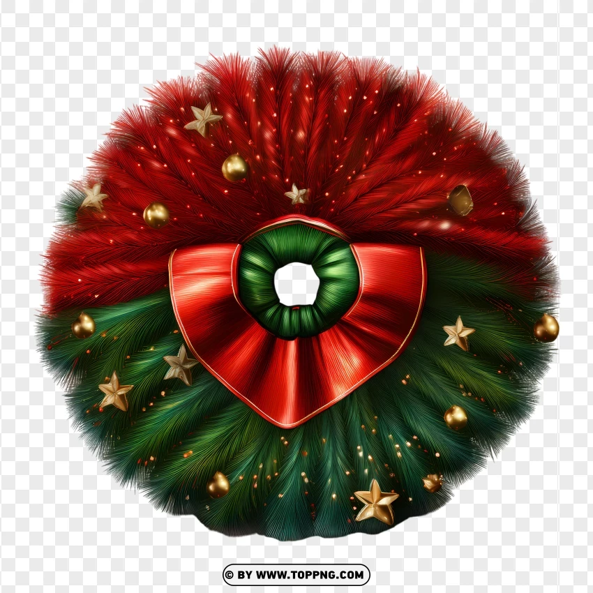 Red And Green Christmas Wreath With Gold Stars PNG Transparent Background