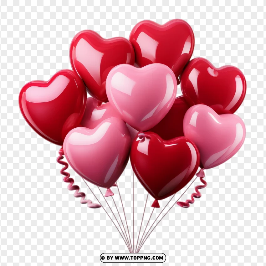 Red And Pink Heart Balloons Cluster For Valentines Day PNG Transparent Background