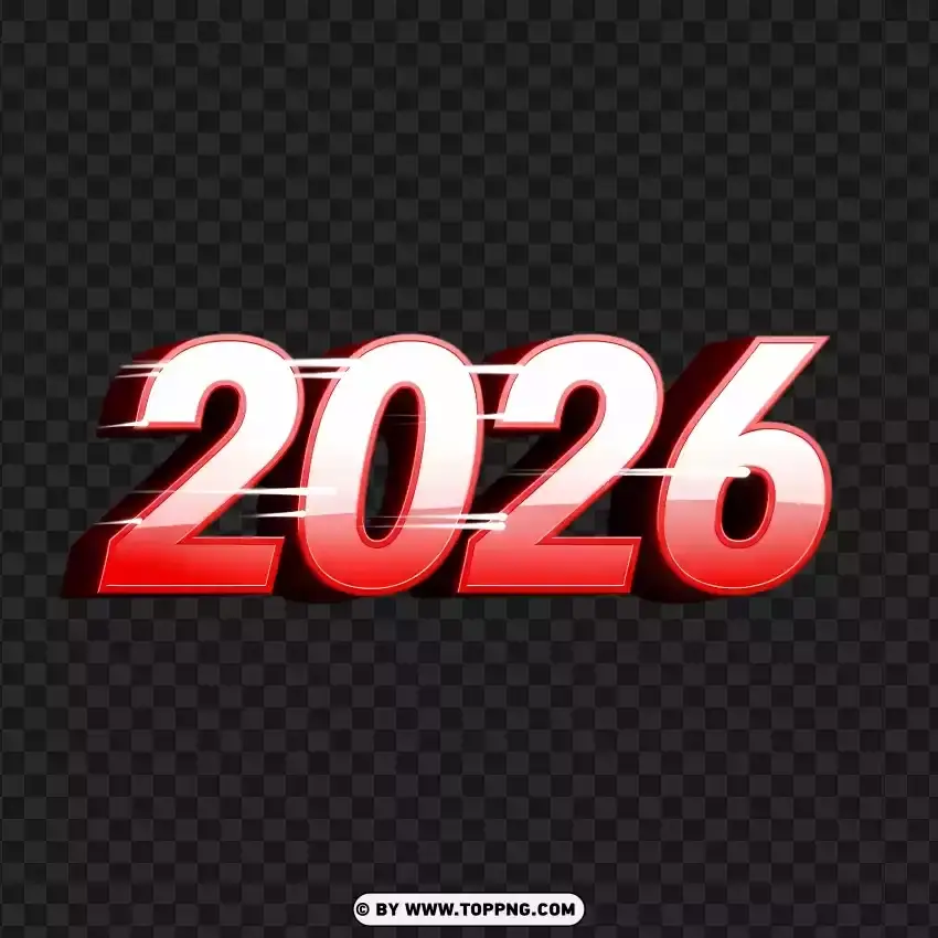 Red And White 2026 Bold Number Typography PNG Transparent Background