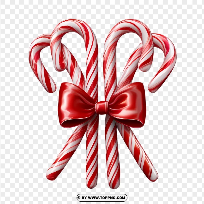 Red And White Candy Canes With Golden Ribbon PNG Transparent Background