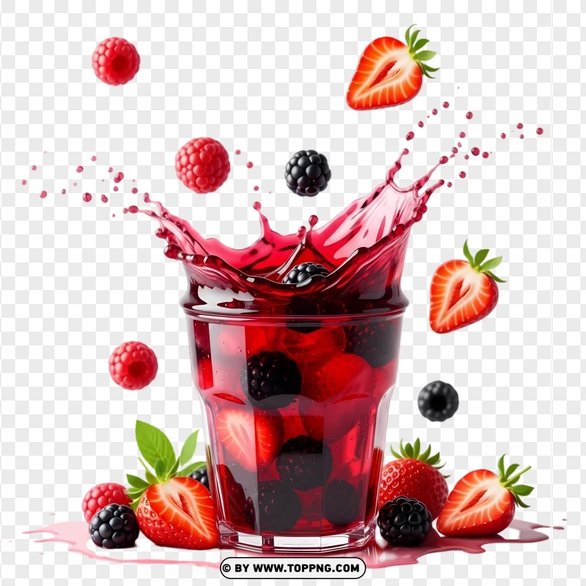 Red Berry Smoothie With Dynamic Splash PNG Transparent Background