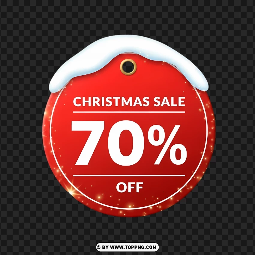Red Christmas Discount Tag 70% PNG Transparent Background